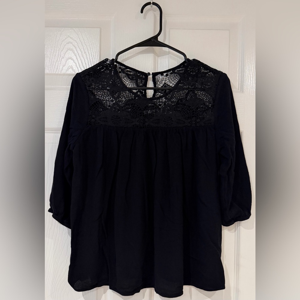 Black Lace Top Career‎ Office Blouse Size M The Limited Three Quarter Sleeve